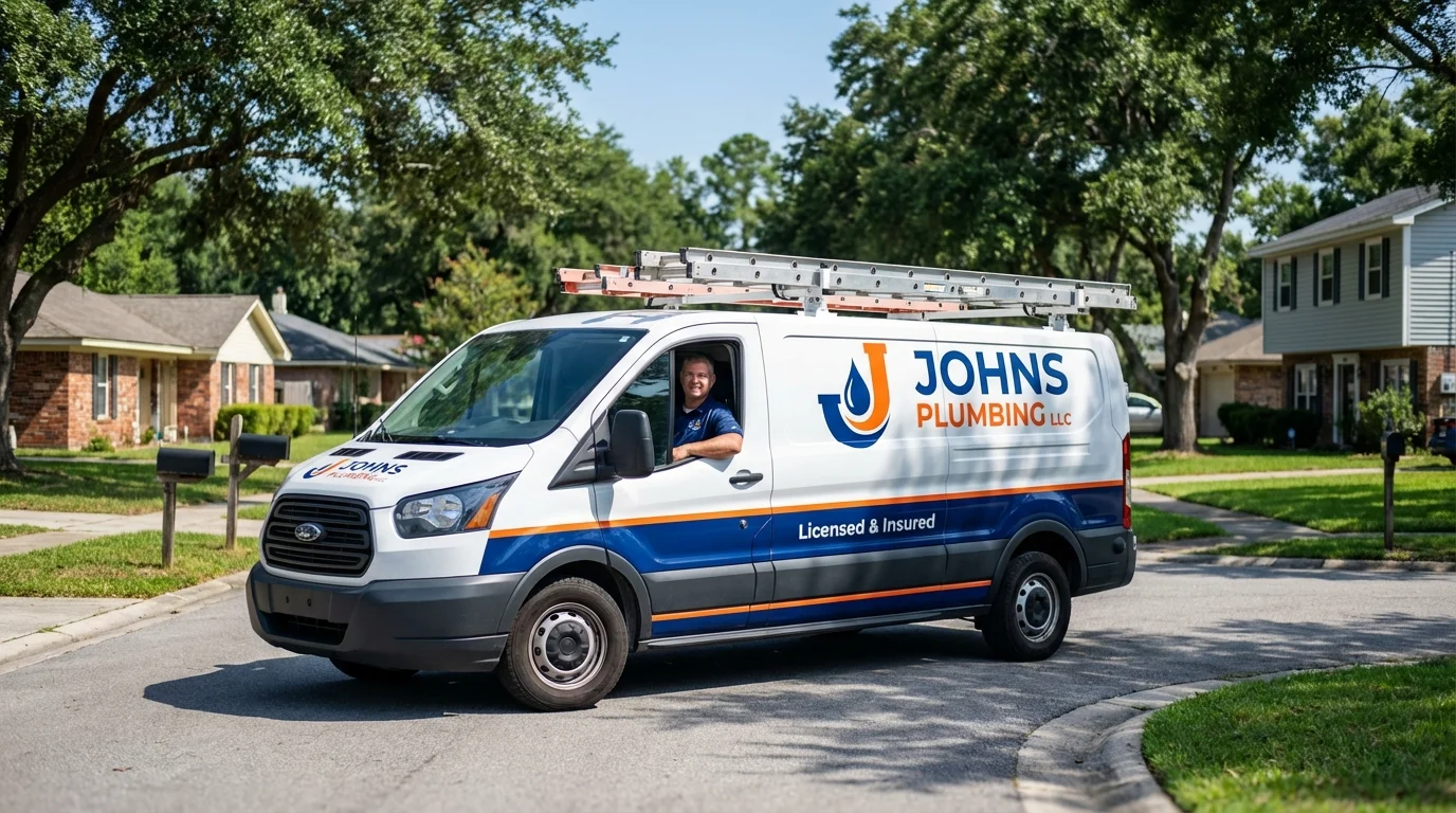Johns Plumbing LLC service van in Madbury, NH