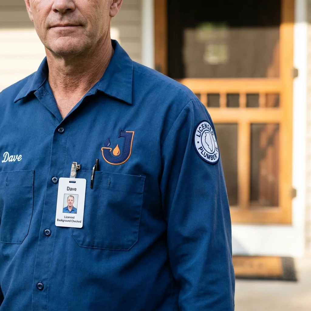 Licensed plumber showing ID badge in Madbury, NH