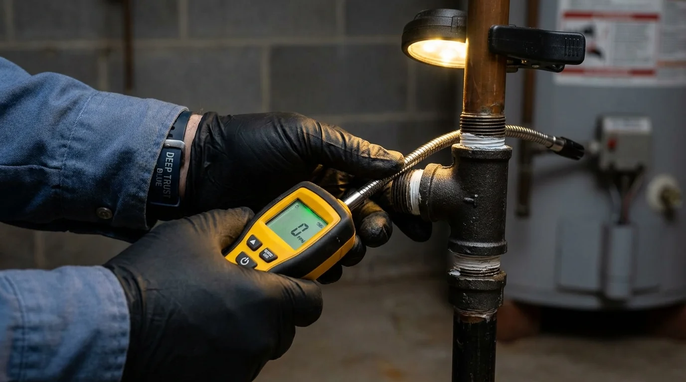 Gas leak detection with electronic sniffer by Johns Plumbing LLC in Madbury