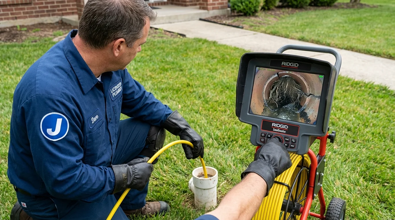 Sewer camera inspection being performed by Johns Plumbing LLC in Madbury