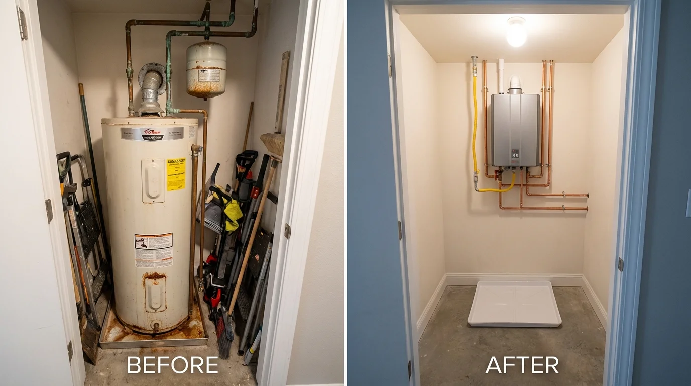 Tank water heater versus wall-mounted tankless unit comparison for Madbury, NH homeowners