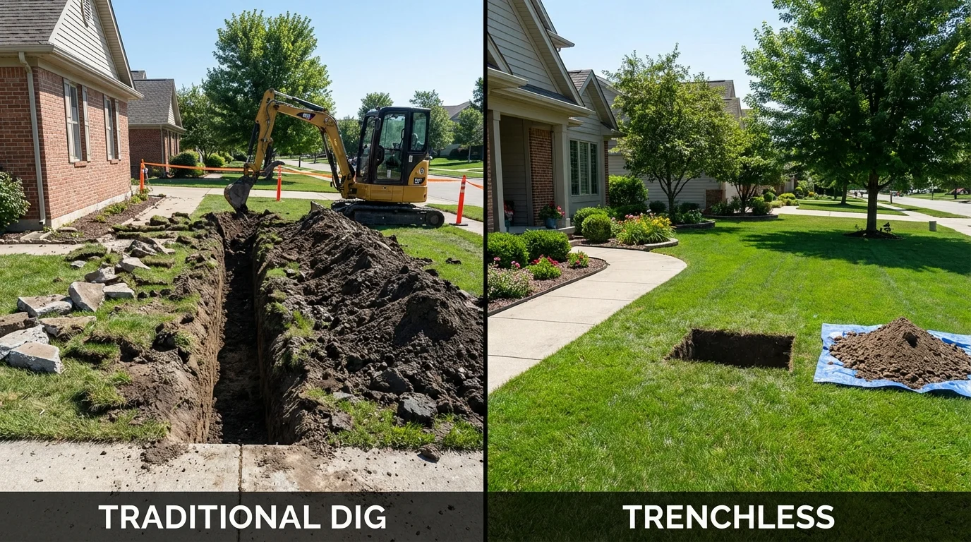 Trenchless sewer repair with minimal yard damage versus traditional excavation in Madbury, NH